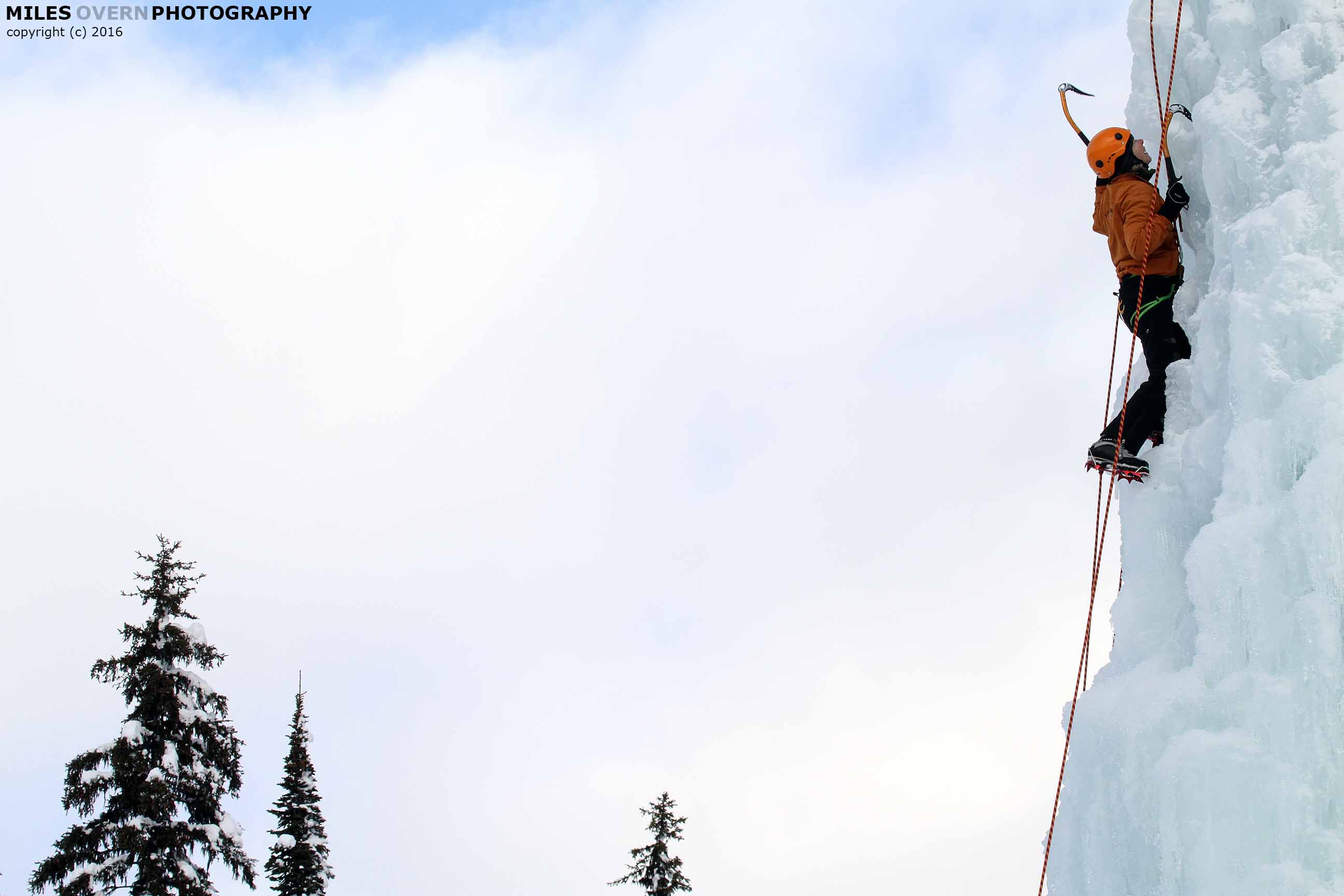 Climbing the Ice Tower at Big White photo by Miles Overn